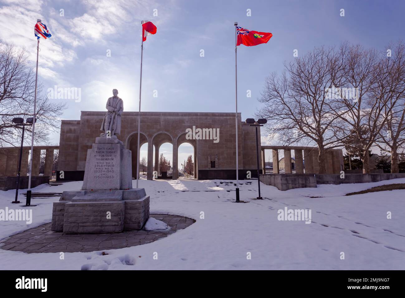 A cenotaph near the Mather Arch honors fallen soldiers from both world wars and the Korean War. Stock Photo
