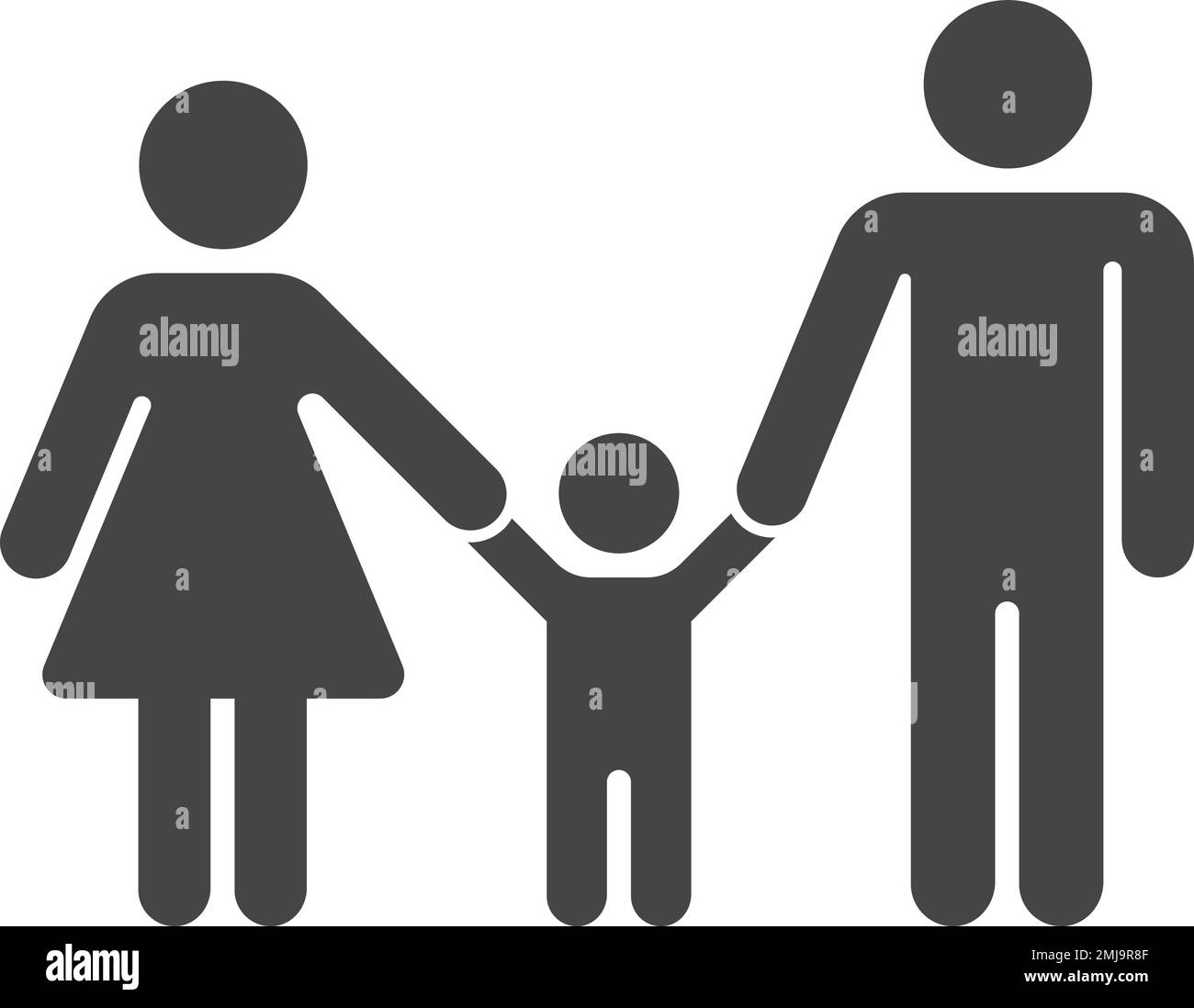 Mother and father holding hands with kid. Happy family black icon Stock ...