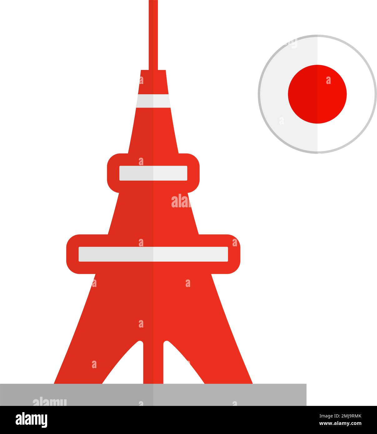 Tokyo Tower and Japanese flag icon. Editable vector. Stock Vector
