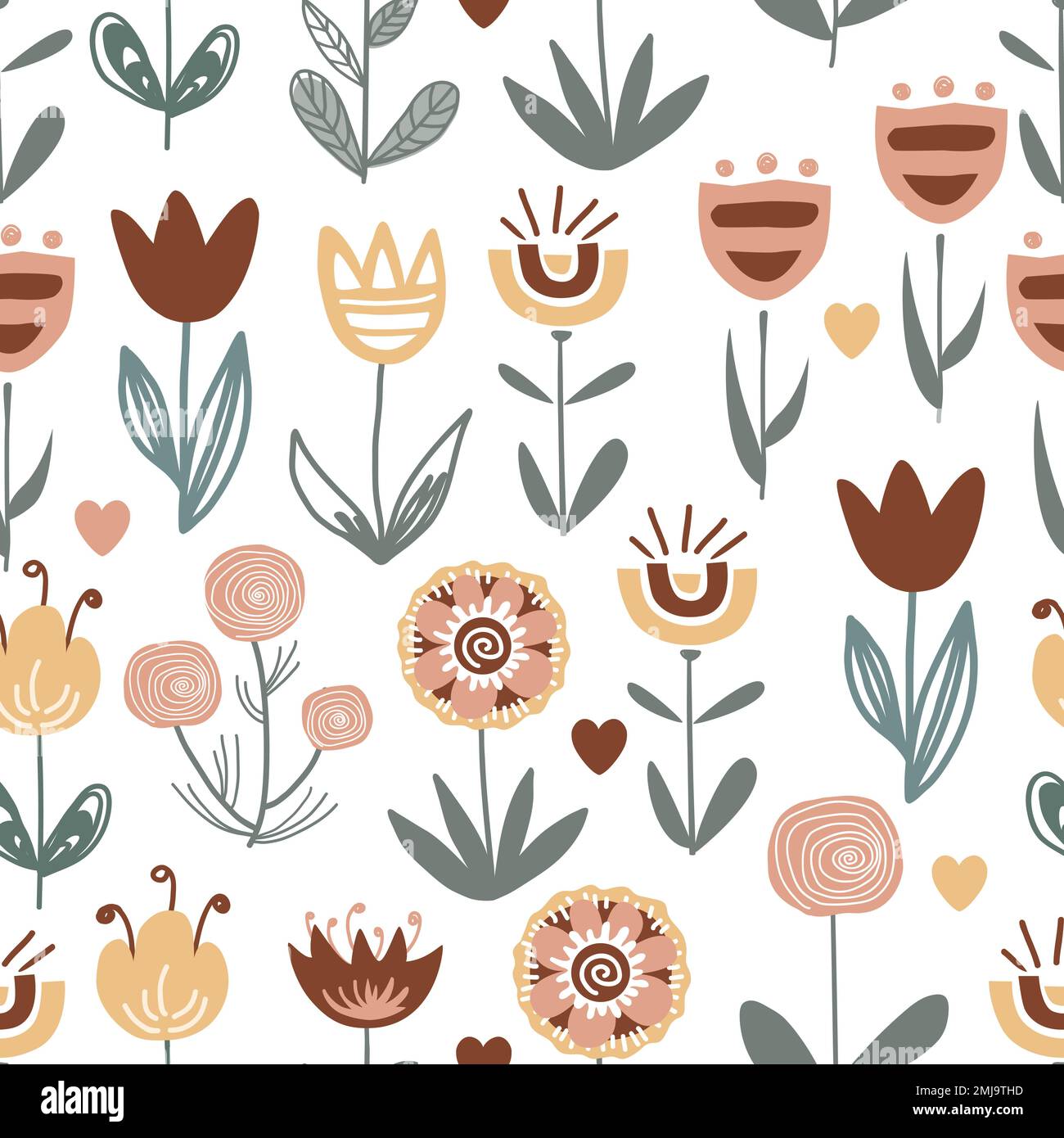 Fairy flowers in Scandinavian folk style, seamless vector pattern ...