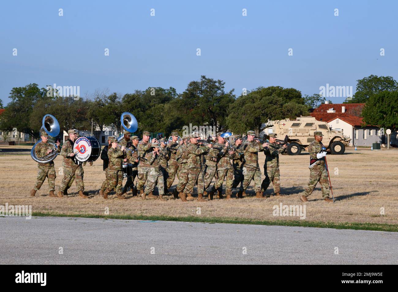 The 323d Army Band, Fort Sam’s Own, plays during a pass and review at ...