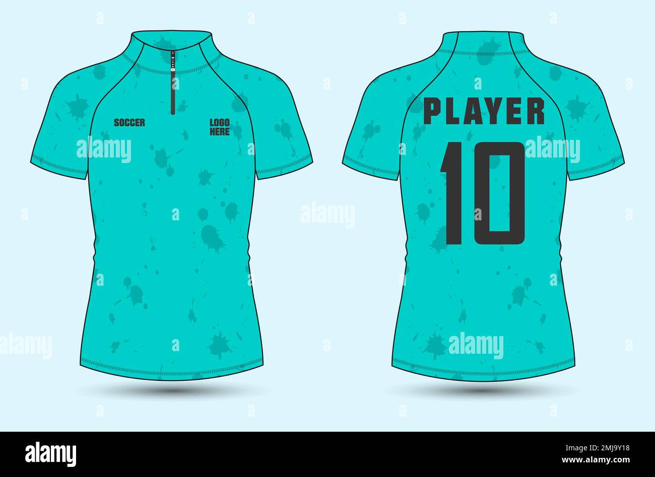 3D realistic mock up of front and back of soccer jersey shirt. Concept for  soccer team uniform or football apparel mockup. Green soccer kit t-shirt  template design in vector illustration. Stock Vector