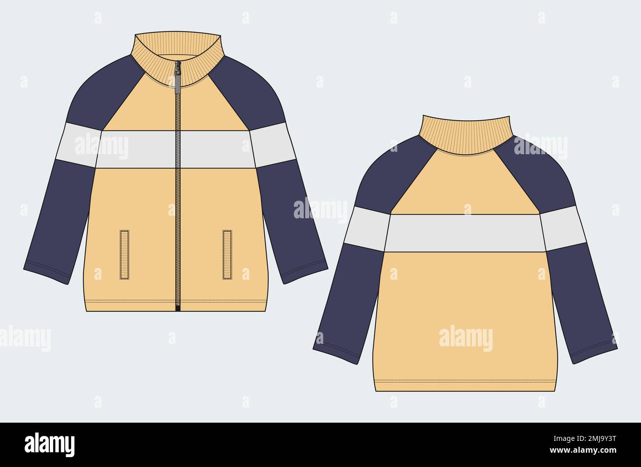 Long sleeve jacket technical fashion flat sketch vector illustration  template front, back views. Warm up Apparel sweat jacket mock up Stock  Vector Image & Art - Alamy