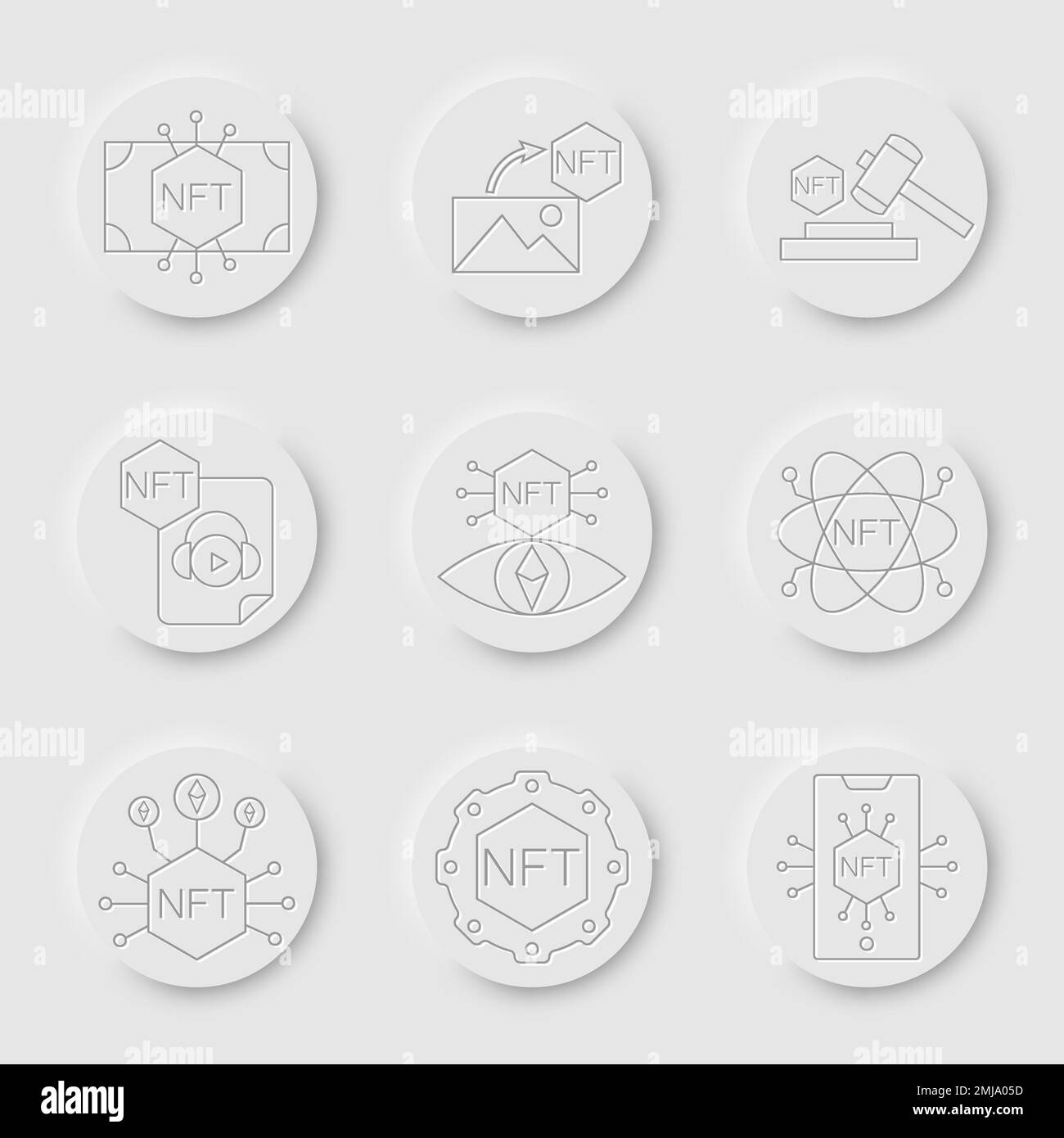 NFT technology line icon set. Crypto Icon or Logo Symbol vector illustration Stock Vector