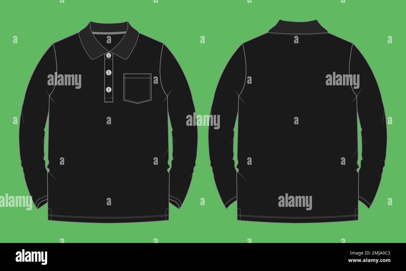 Long sleeve Polo shirt with pocket technical fashion flat sketch vector ...