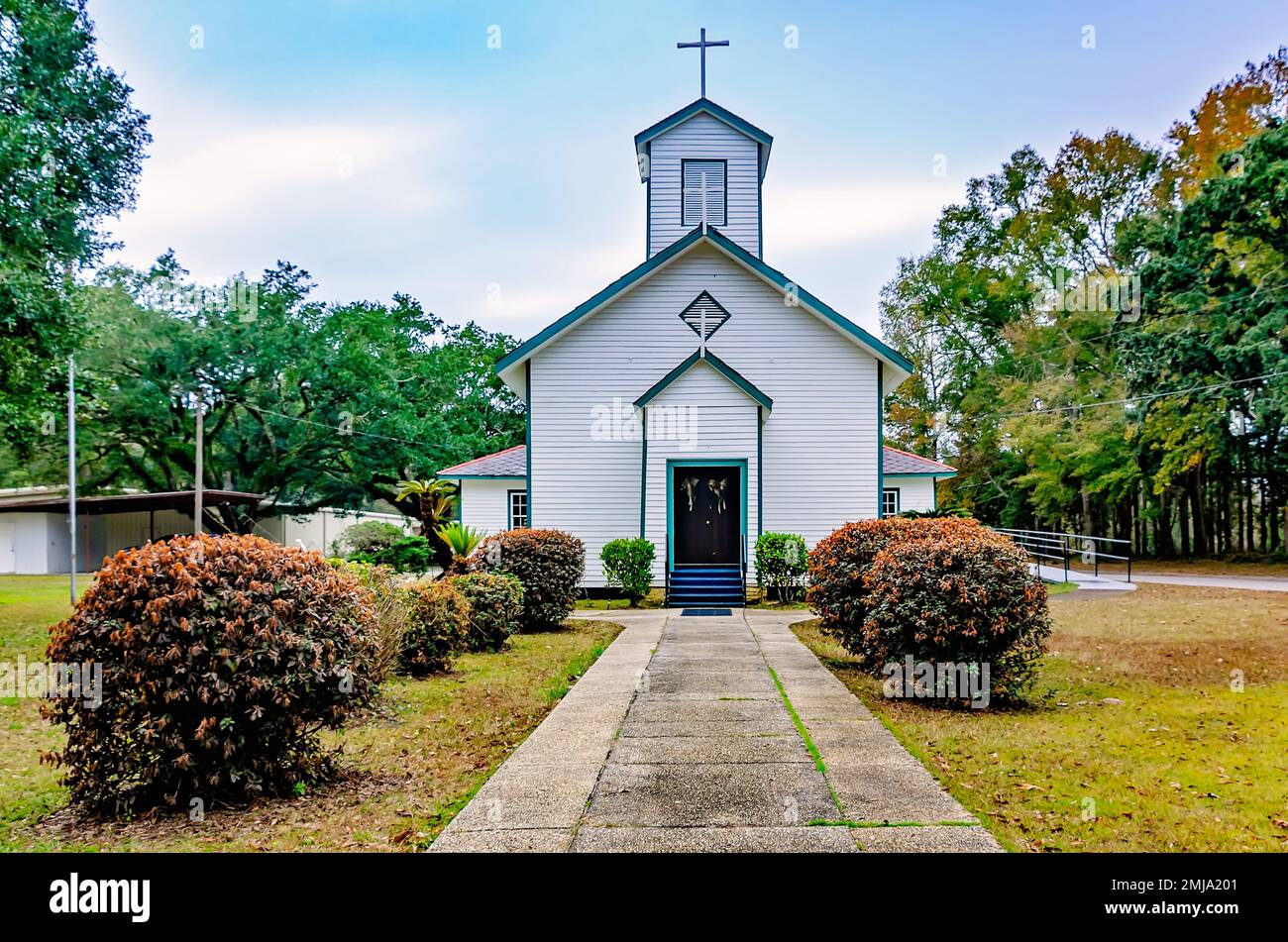 Saint Rose of Lima Catholic Church is pictured on Mon Louis Island, Jan. 1, 2023, in Coden, Alabama. The church was built in 1900. Stock Photo