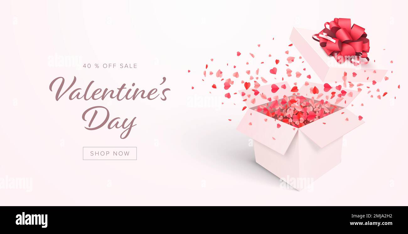 Valentine's day Background with Open Gift Box and Hearts. Romantic ...