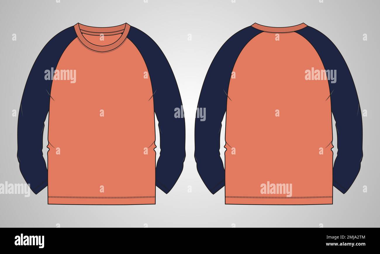 Long sleeve T shirt technical fashion flat sketch vector Illustration ...
