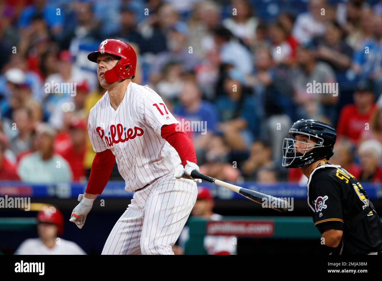 Rhys Hoskins of the Philadelphia Phillies in action against the