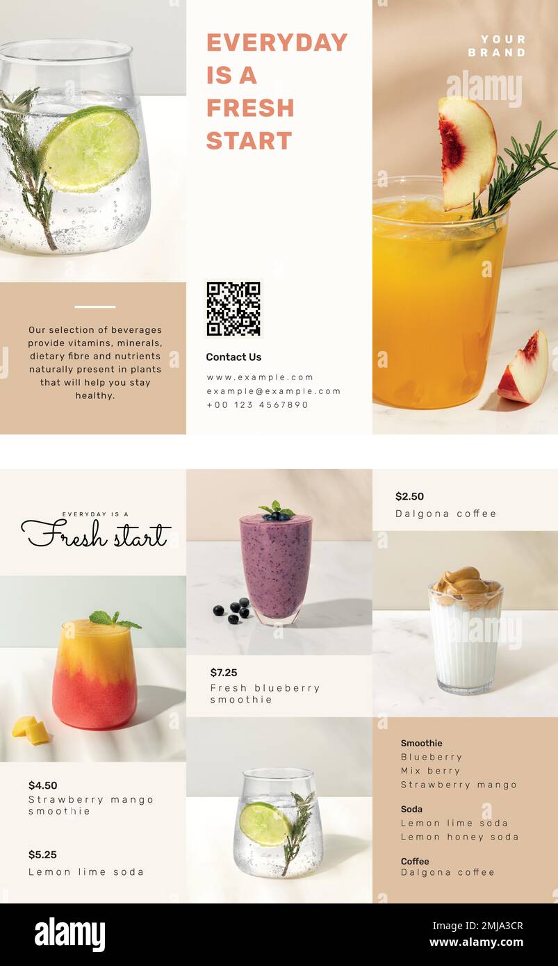Cafe trifold brochure template vector in front and rear view Stock Vector