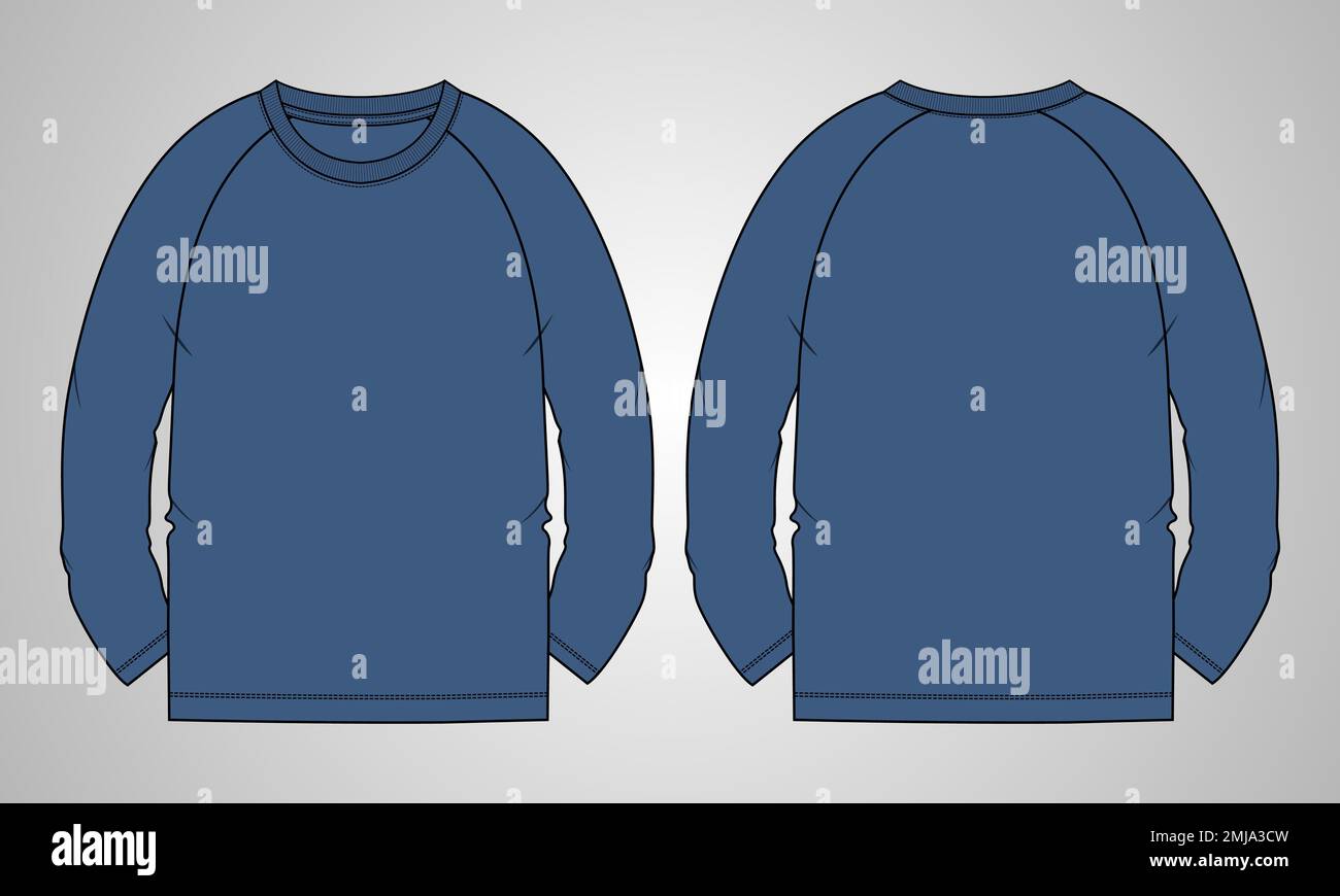 Long sleeve T shirt technical fashion flat sketch vector Illustration ...