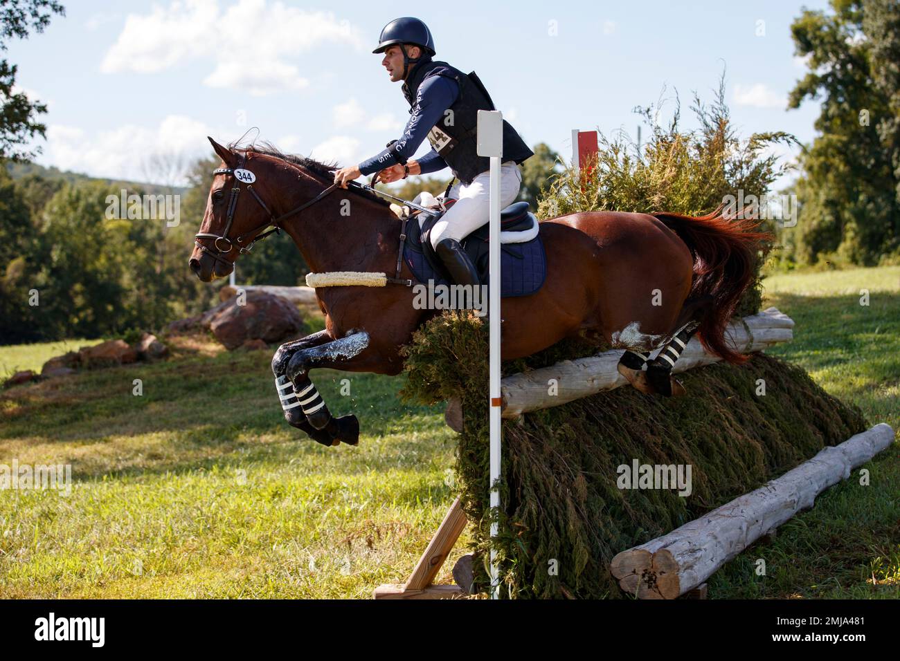 Chris Talley rides Sweet Natalie during the cross country competition at  the MARS Great Meadow International equestrian event in The Plains, Va.,  Sunday, Aug. 25, 2019. Just after Boyd Martin, Lynn Symansky