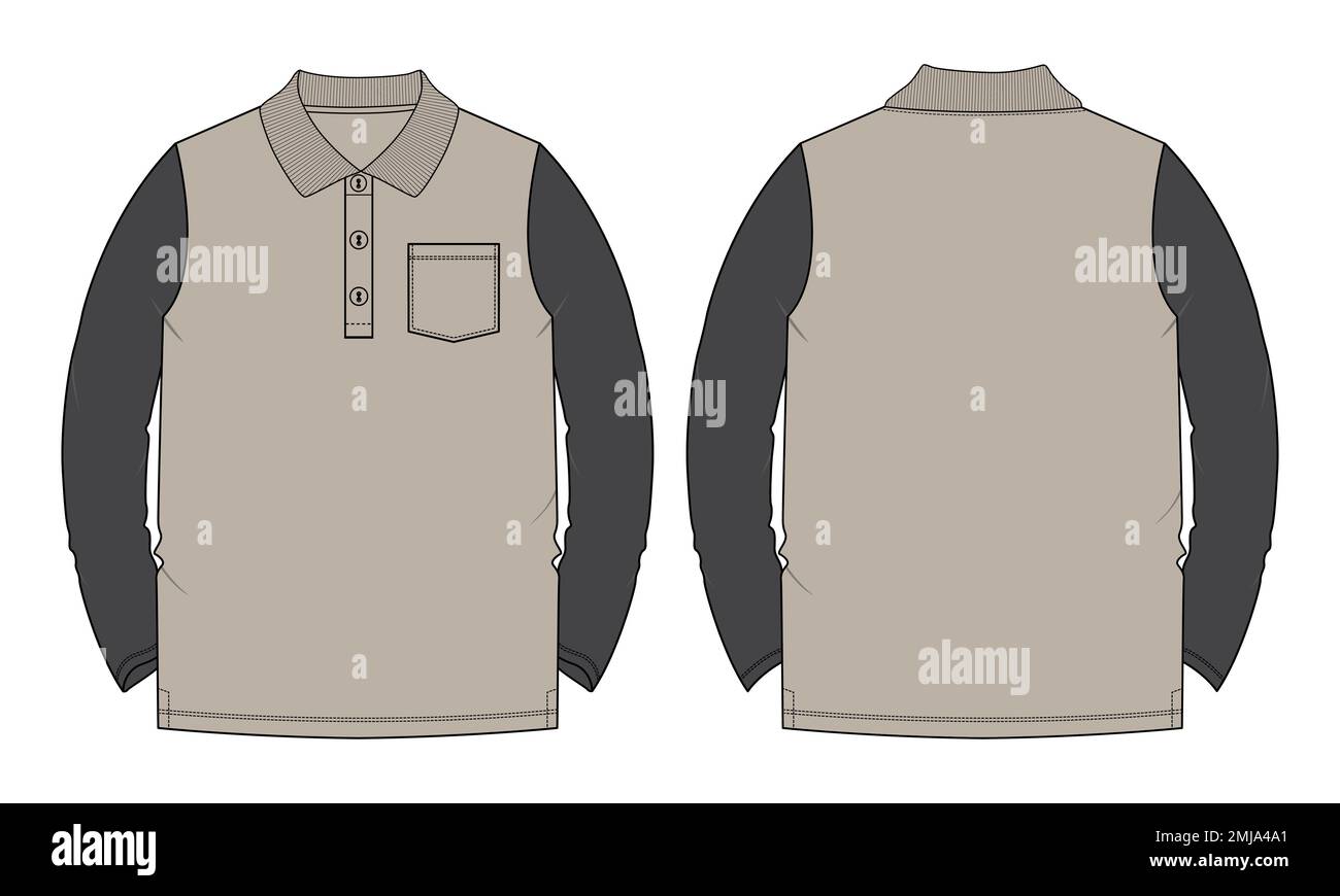 Long sleeve Polo shirt with pocket technical fashion flat sketch vector ...