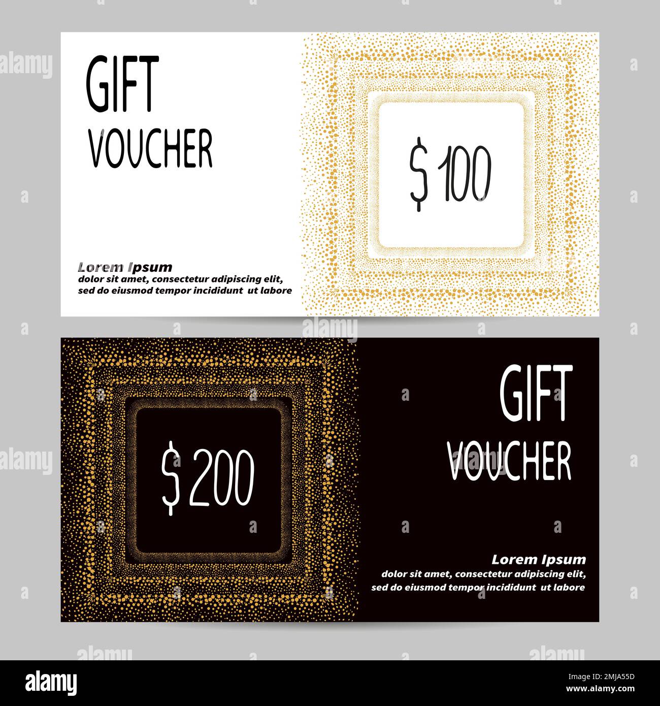 Gift Voucher Vector Template In Golden Black And White Colors Design Concept For Gift Coupon