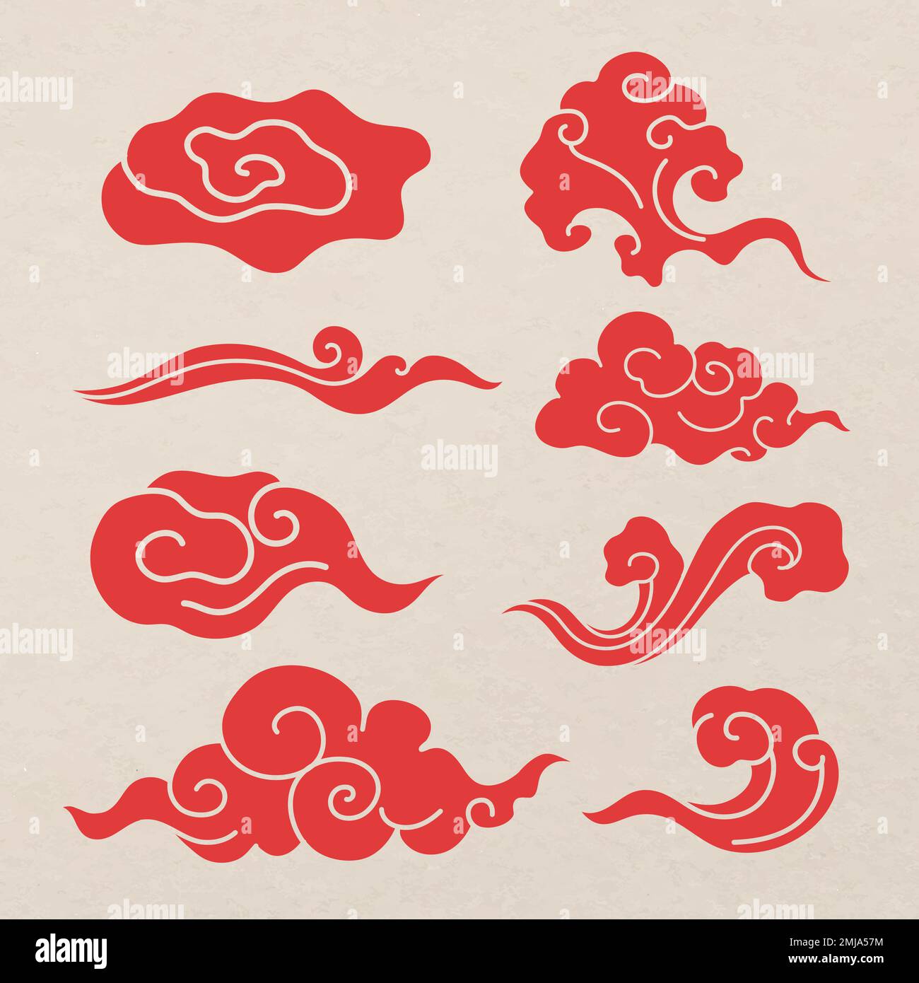 Oriental cloud sticker, red Japanese design clipart vector collection