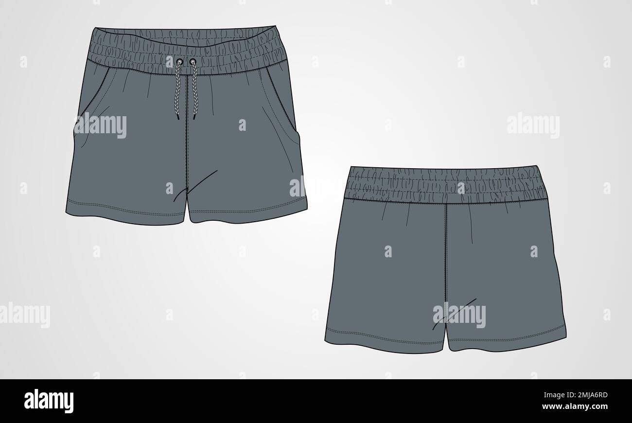 Boys Sweat Shorts vector fashion flat sketch template. Young Men