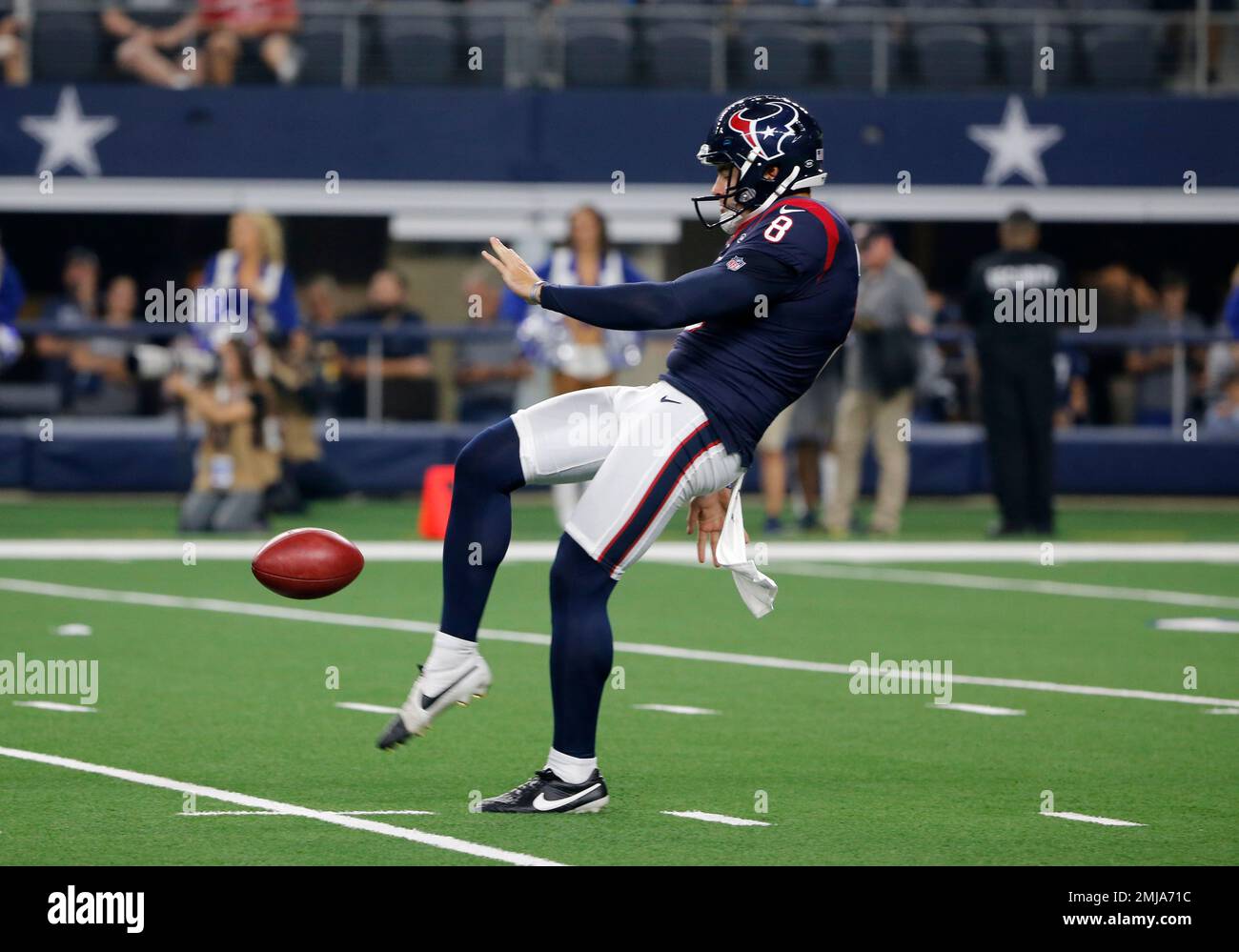 Houston Texans punter Trevor Daniel (8) punts to the Dallas Cowboys in the  first half of a preseason NFL football game in Arlington, Texas, Saturday,  Aug. 24, 2019. (AP Photo/Michael Ainsworth Stock