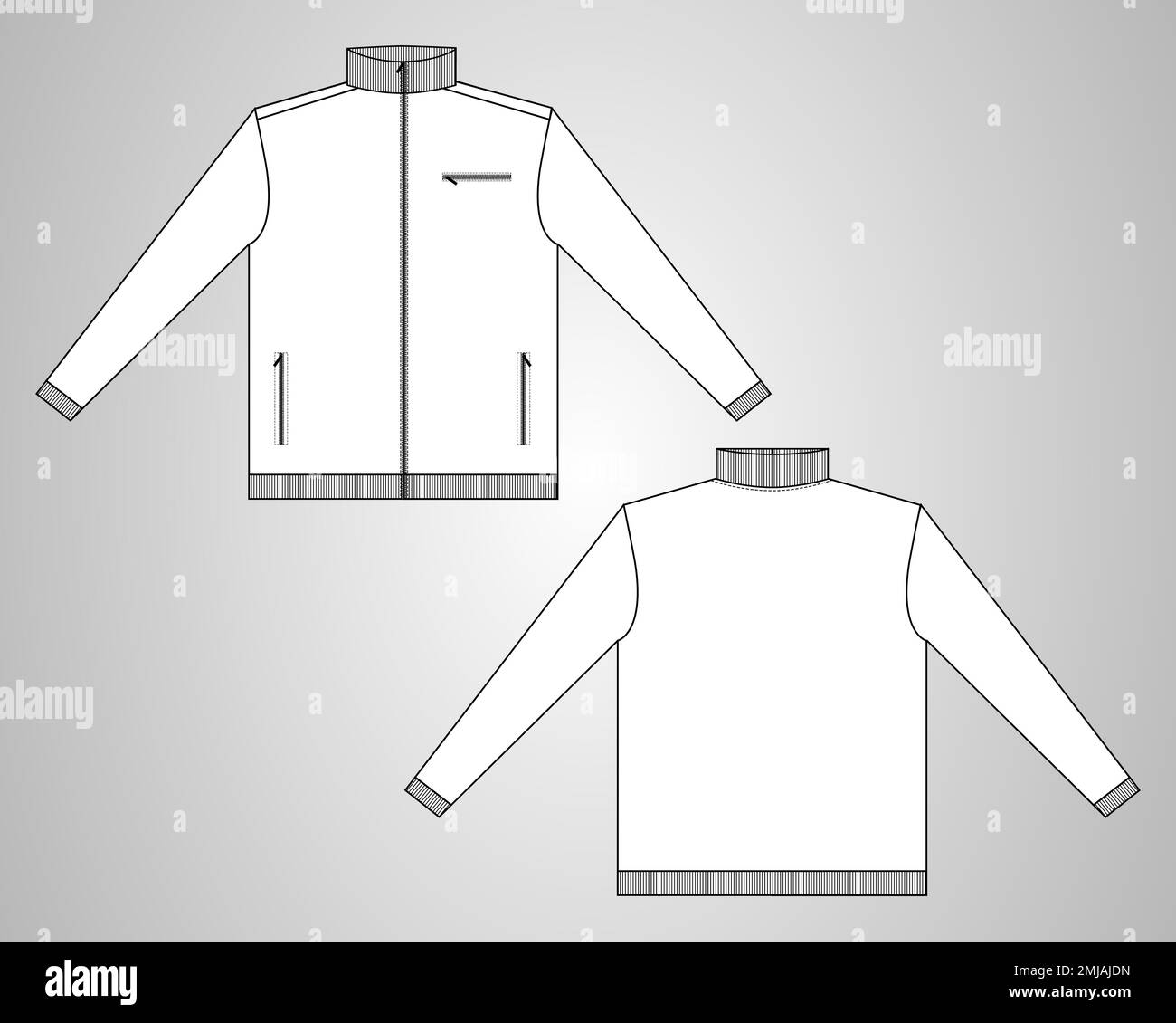 Long sleeve jacket technical fashion flat sketch vector illustration ...