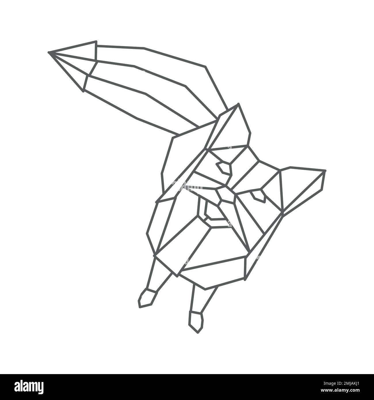 Cute fox is sitting looking up. Geometric linear wild animal. Abstract minimalistic illustration. Stylish modern clipart for design of branded product Stock Vector