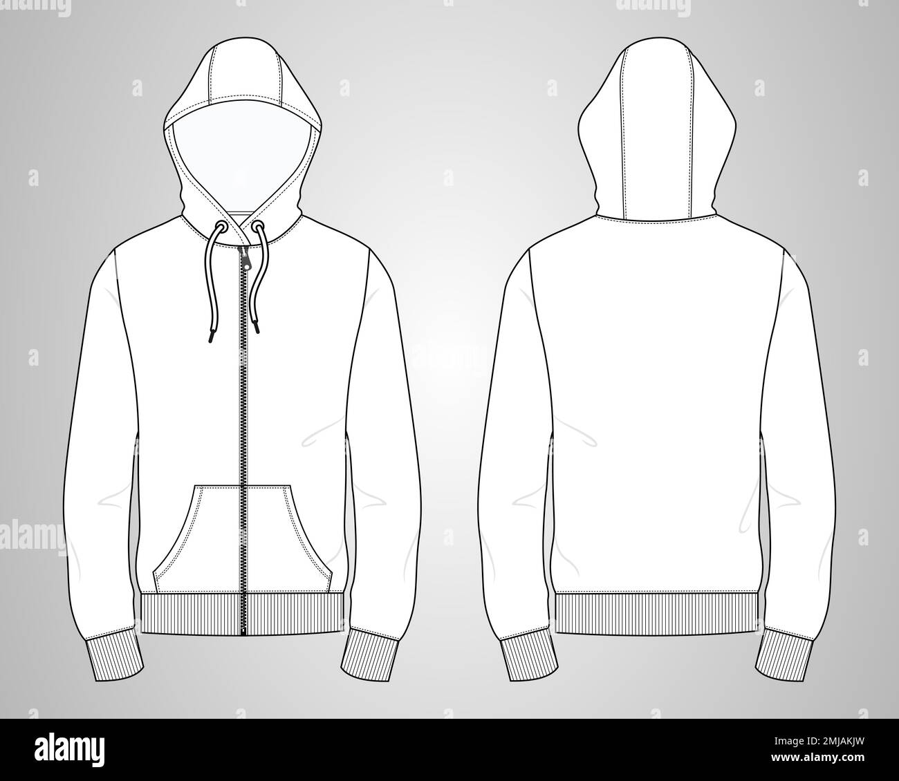 Long sleeve hoodie technical fashion Drawing sketch template front and ...