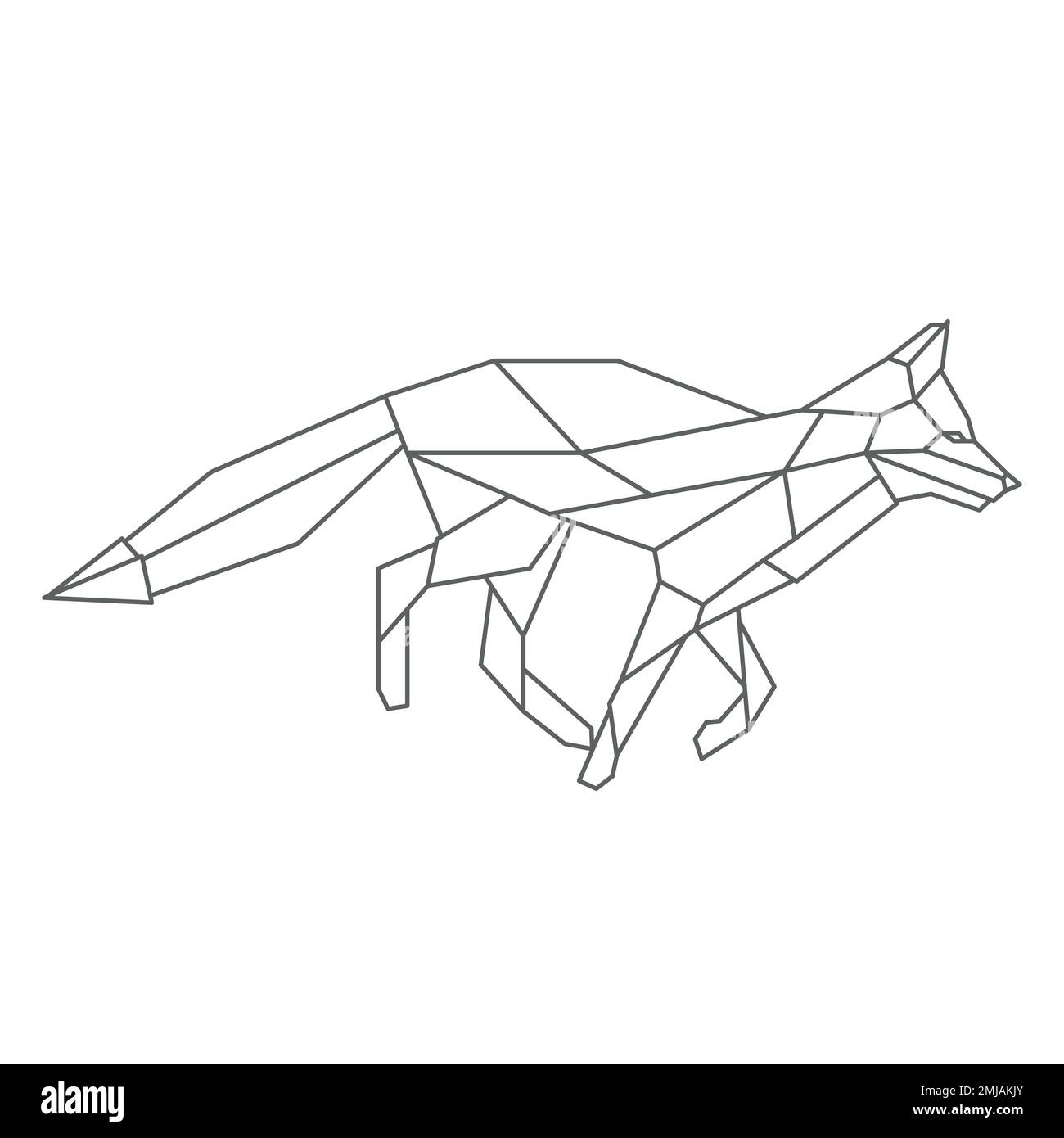 The fox runs to hunt. Geometric linear wild animal. Abstract minimalistic illustration. Stylish modern clipart for design of branded products. Isolate Stock Vector