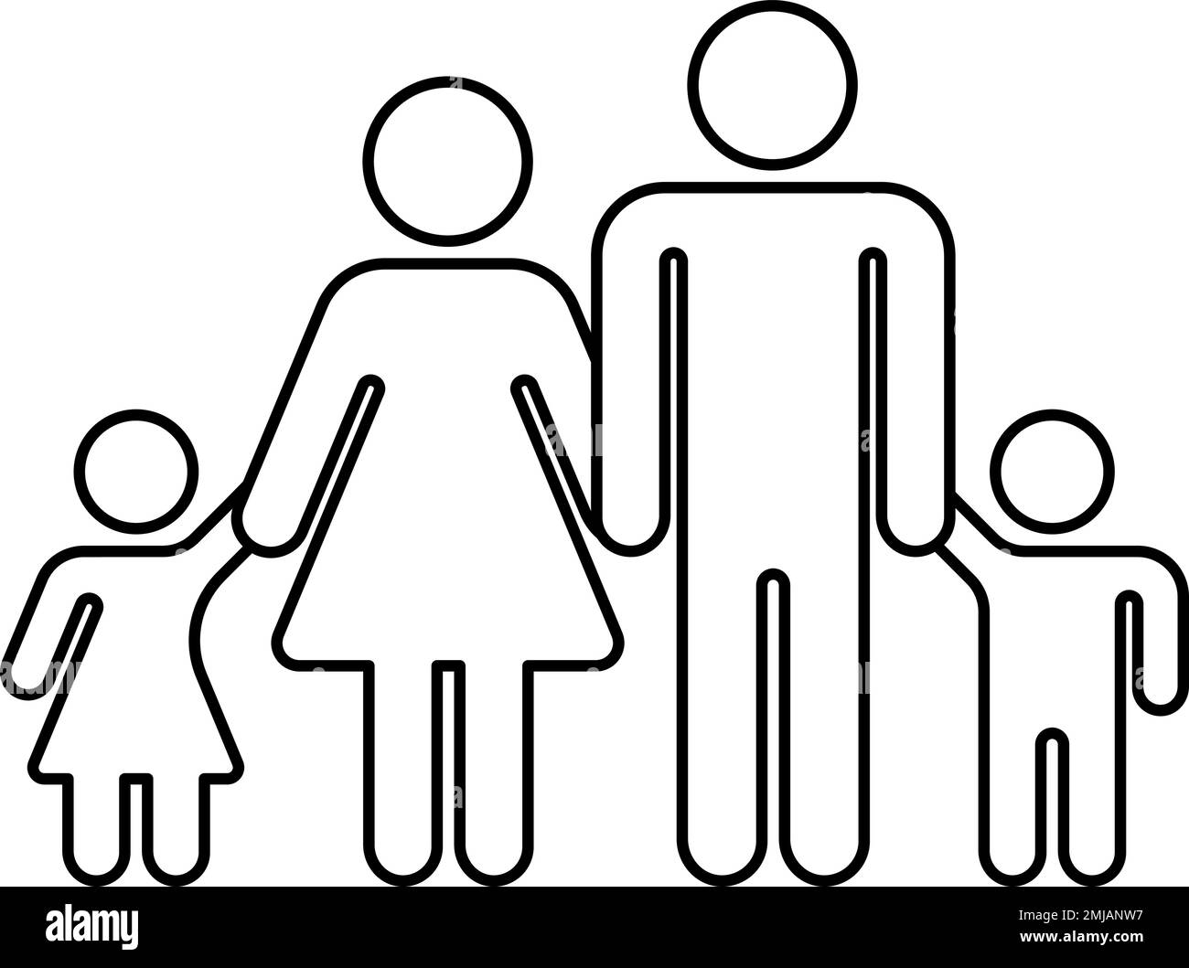 Family line icon. Parents with two kids symbol Stock Vector