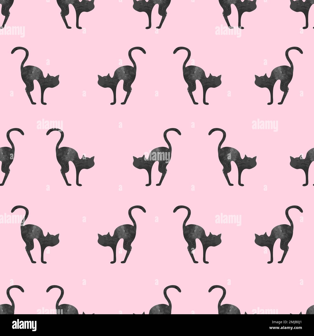 Seamless pattern with watercolor black cat silhouettes. Vector ...