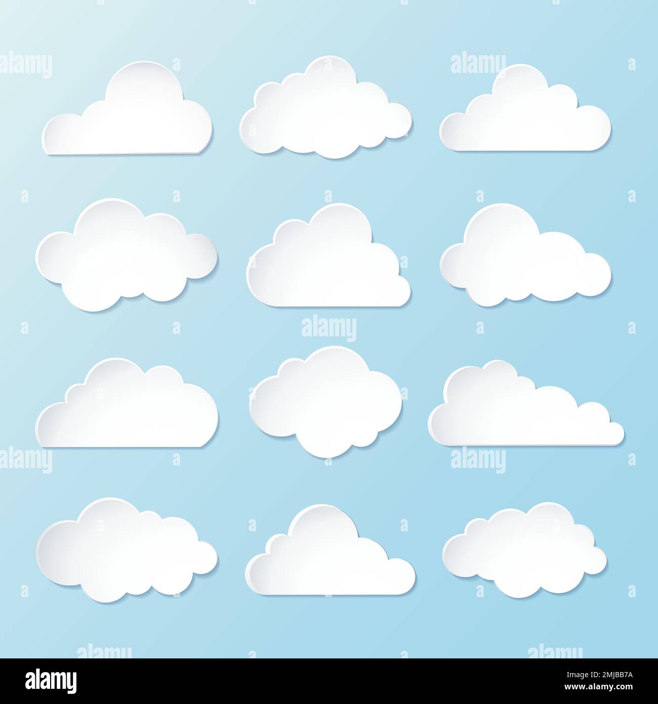 Cloud sticker clipart vector set, 3d design Stock Vector