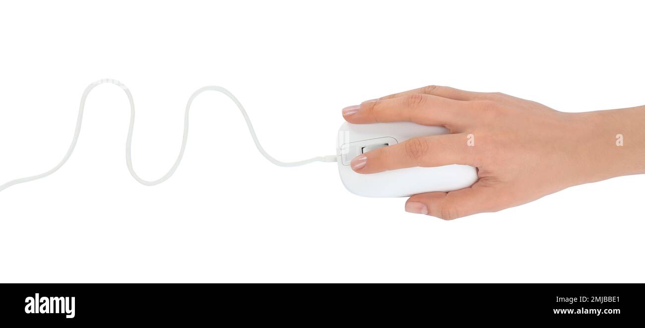 Using Mouse Top View Woman using modern wired optical mouse isolated on white, top view ...