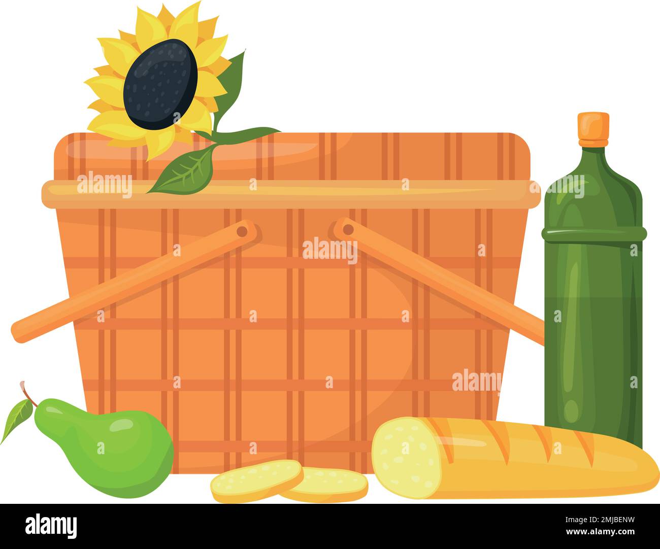 Picnic hamper icon. Cartoon food party basket isolated on white