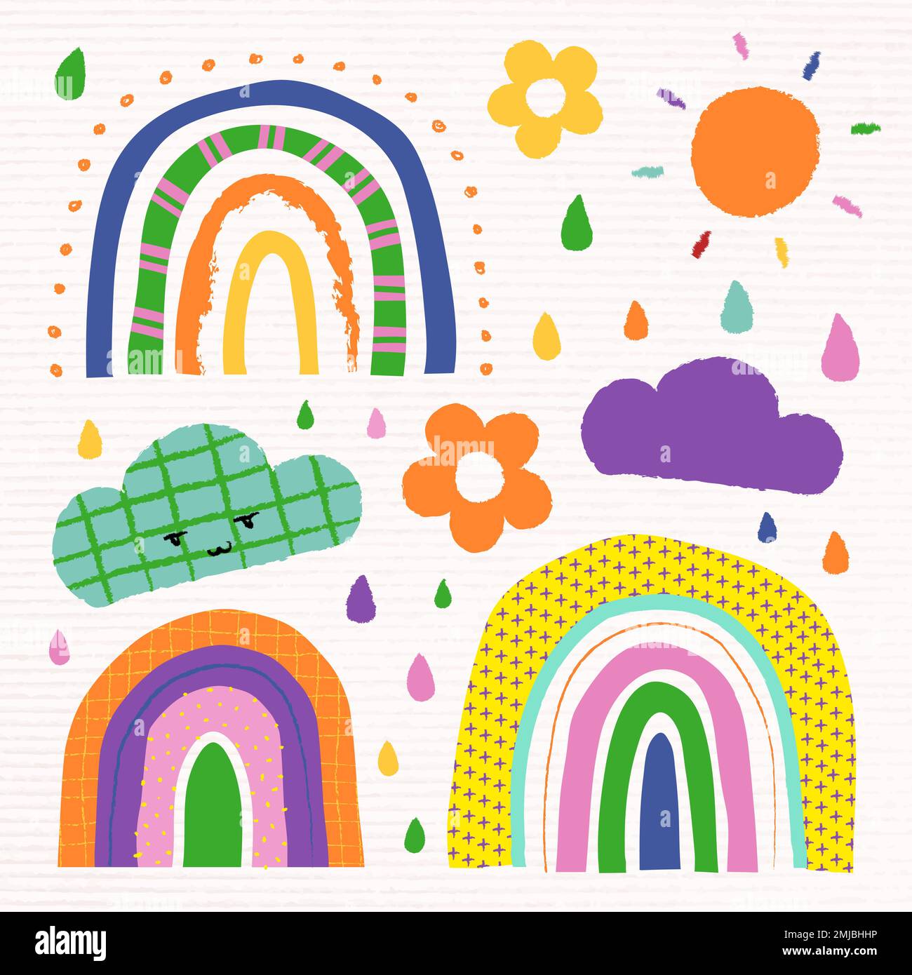 Colorful rainbow in funky doodle style vector set Stock Vector Image ...