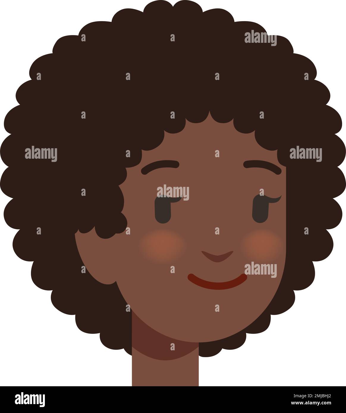 Black young woman head. Smiling female portrait Stock Vector