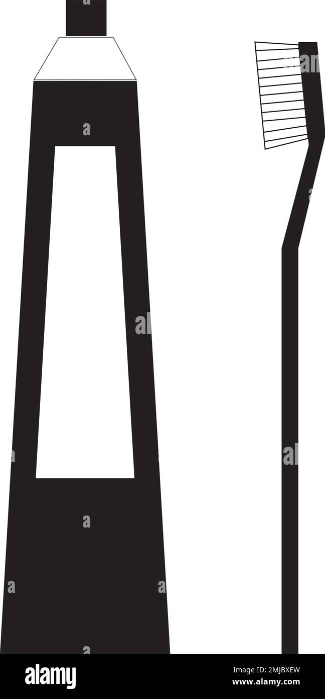 Black and white isolated toothpaste and toothbrush icons set. Vector illustration of dentifrice