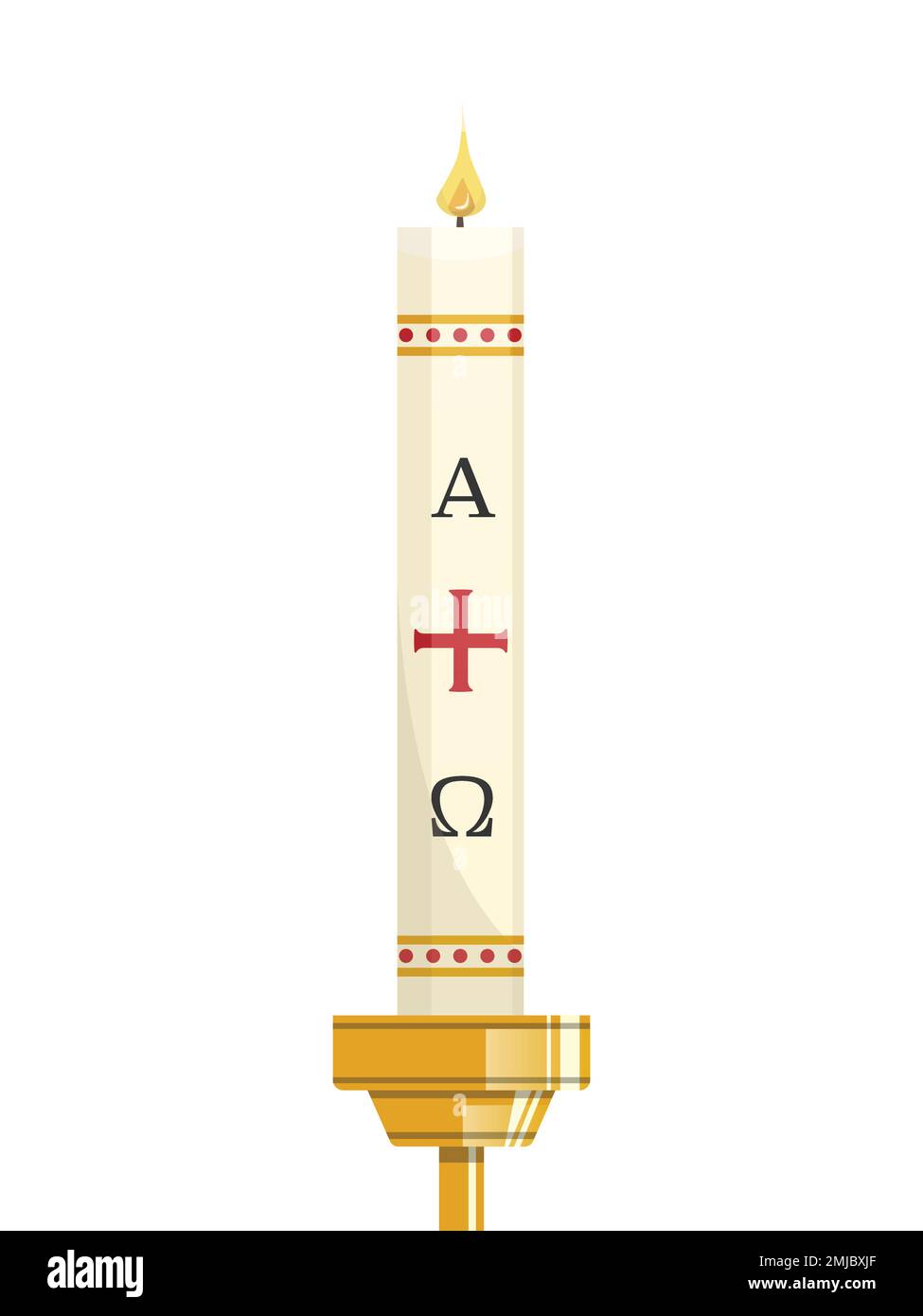 Paschal candle for Easter vigil of Holy Week above golden candlestick