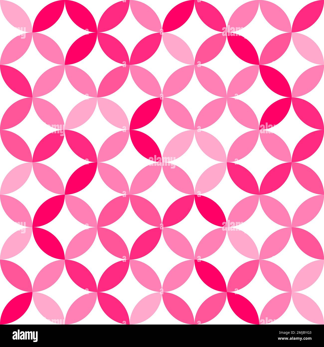 Pink on white geometric pattern. Overlapping circles and ovals abstract retro fashion texture. Seamless pattern. Stock Vector
