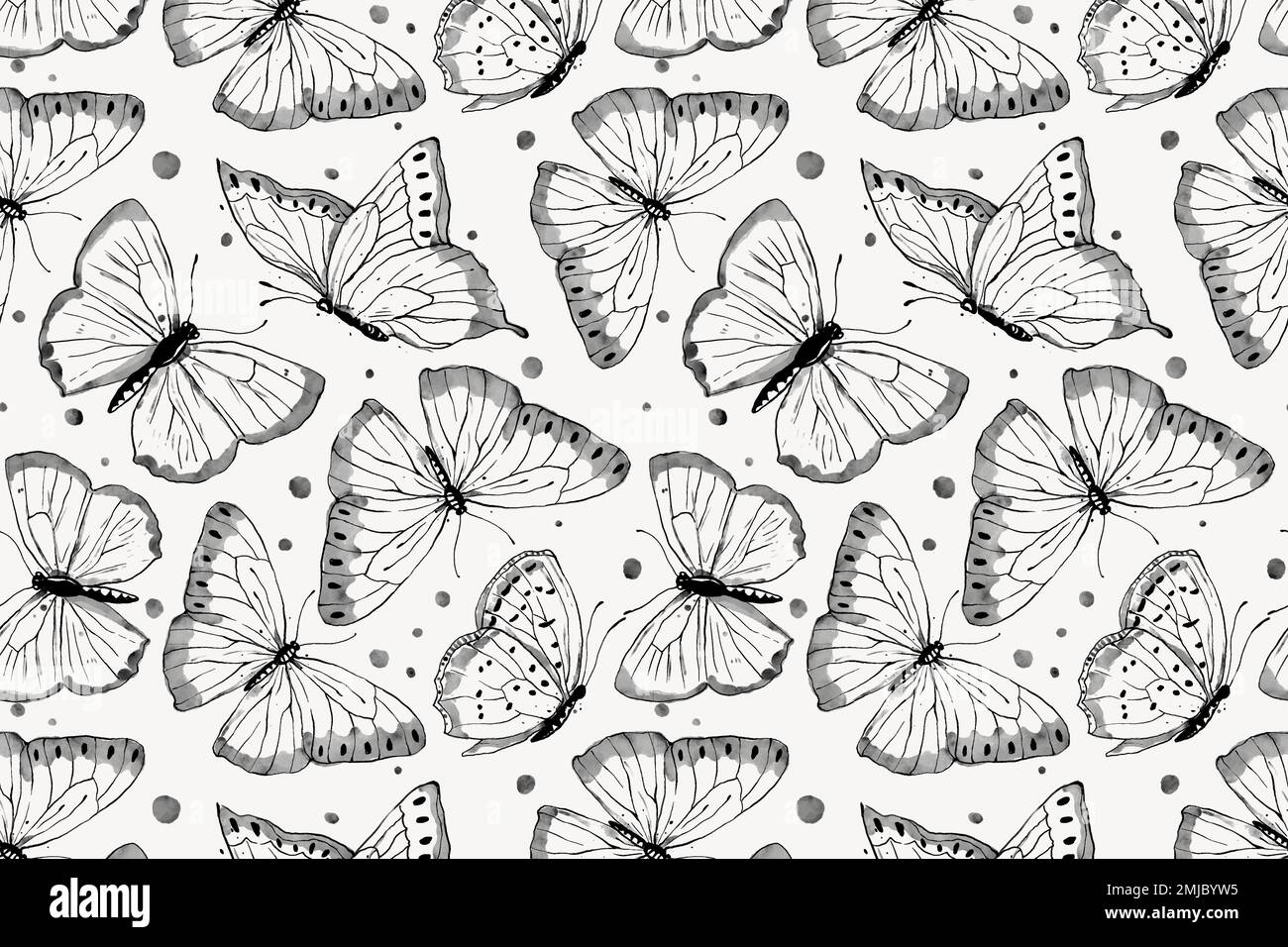 Ink butterfly background, line art pattern design vector Stock Vector