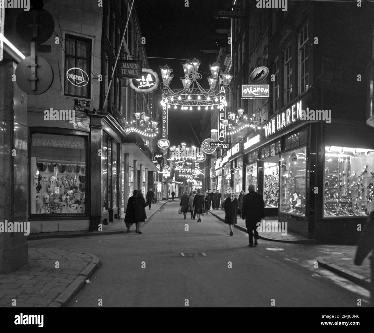 Netherlands History Christmas decorations at night in Amsterdam