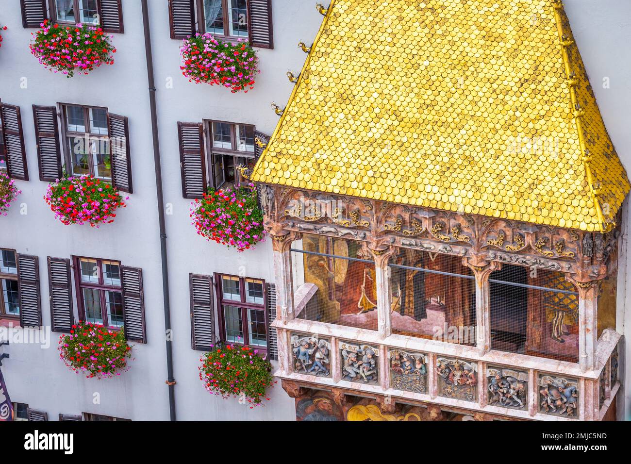 Close-up of the ornate golden roof in Innsbruck at springtime, Austria Stock Photo