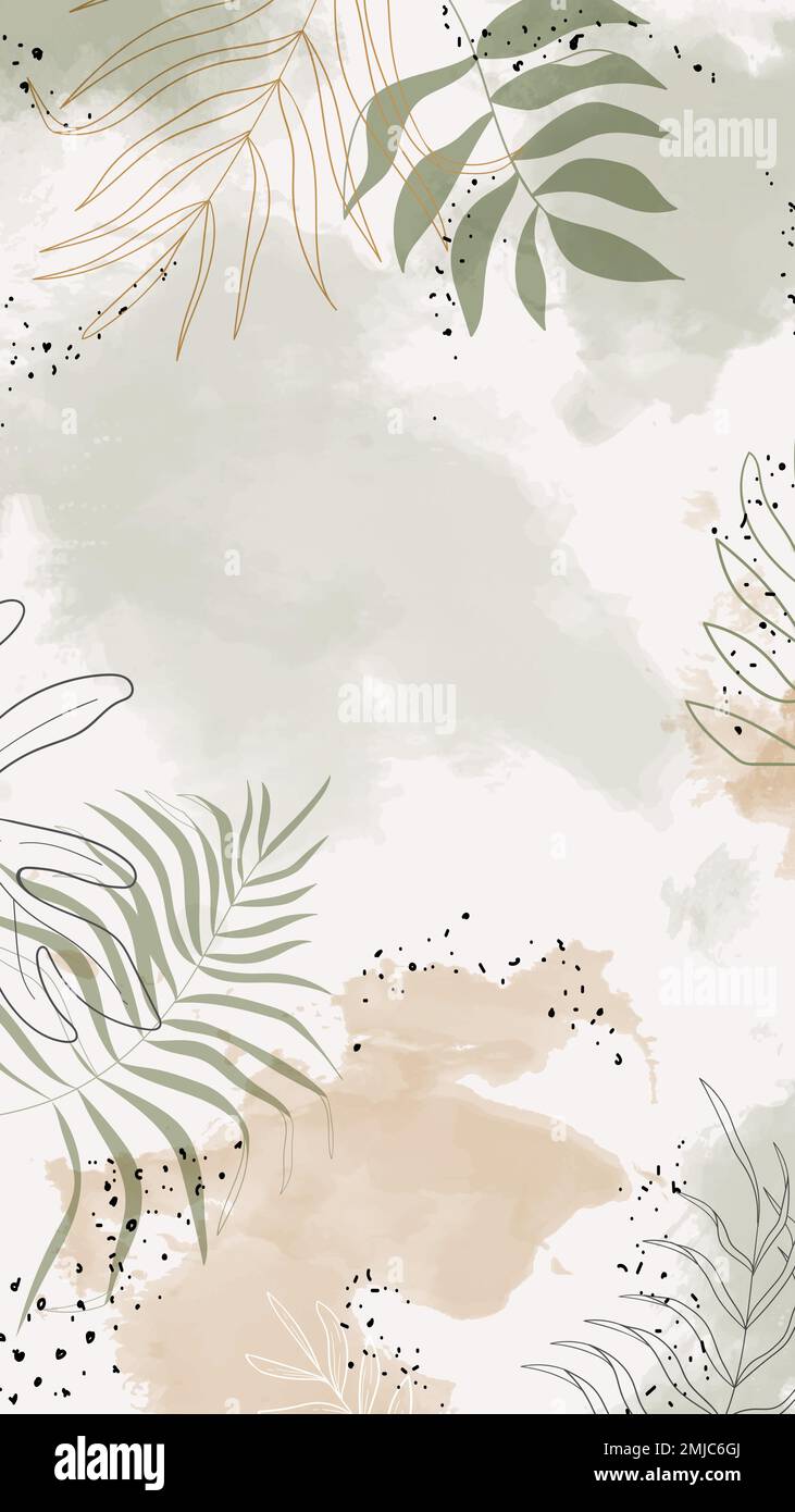 Beige leafy watercolor mobile phone wallpaper vector Stock Vector