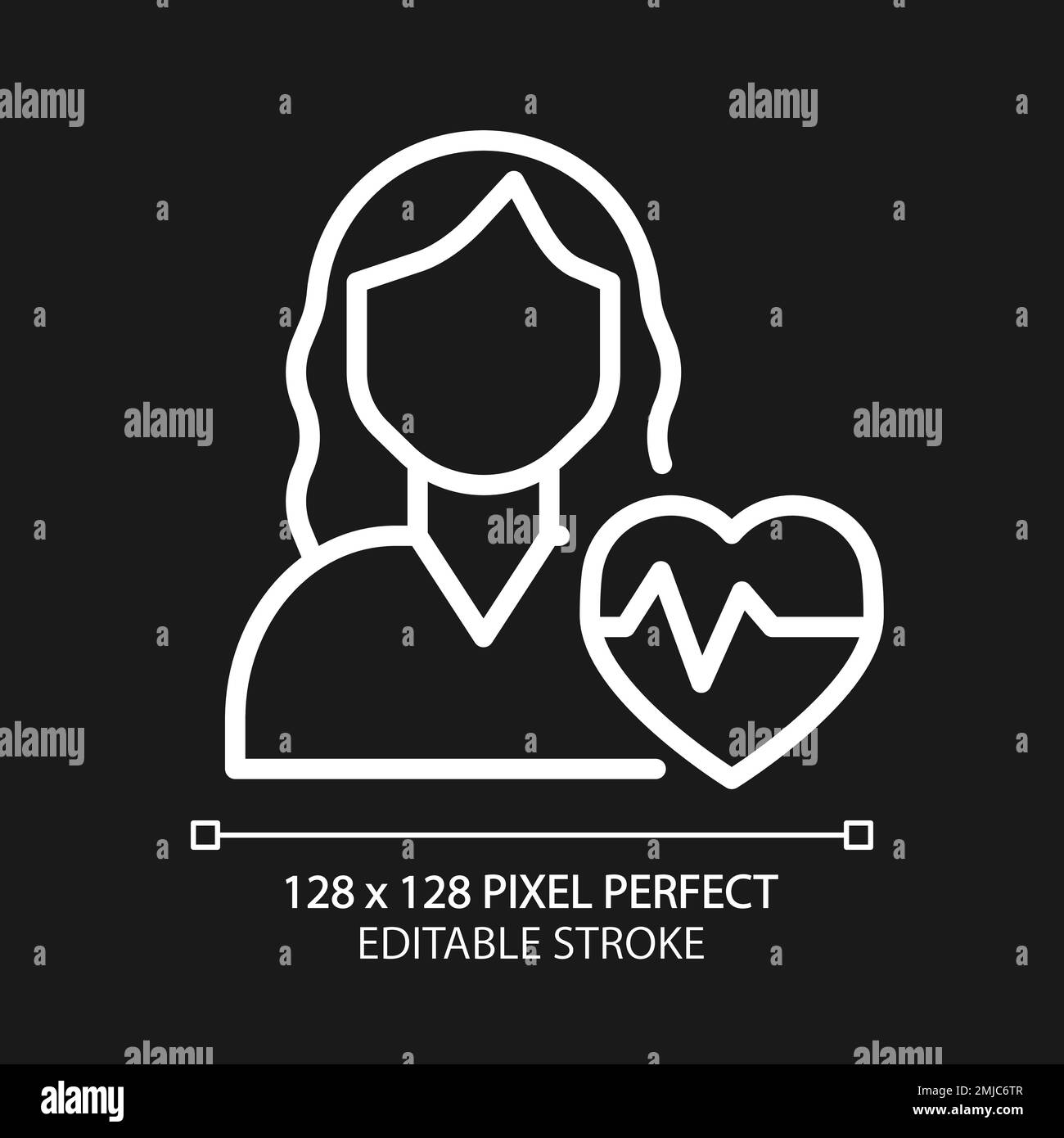 Cardiology pixel perfect white linear icon for dark theme Stock Vector