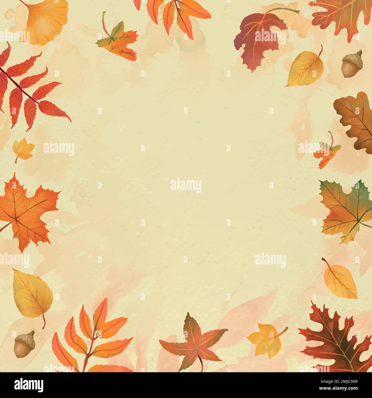 Autumn leaves frame vector on yellow background Stock Vector Image ...