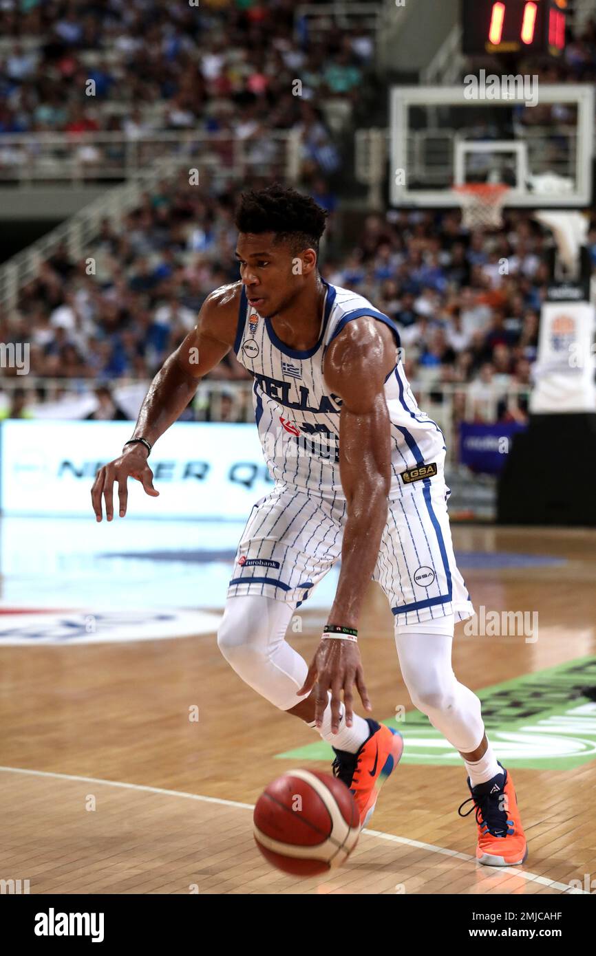 Greece's Giannis Antetokounmpo, of the Milwaukee Bucks, controls the