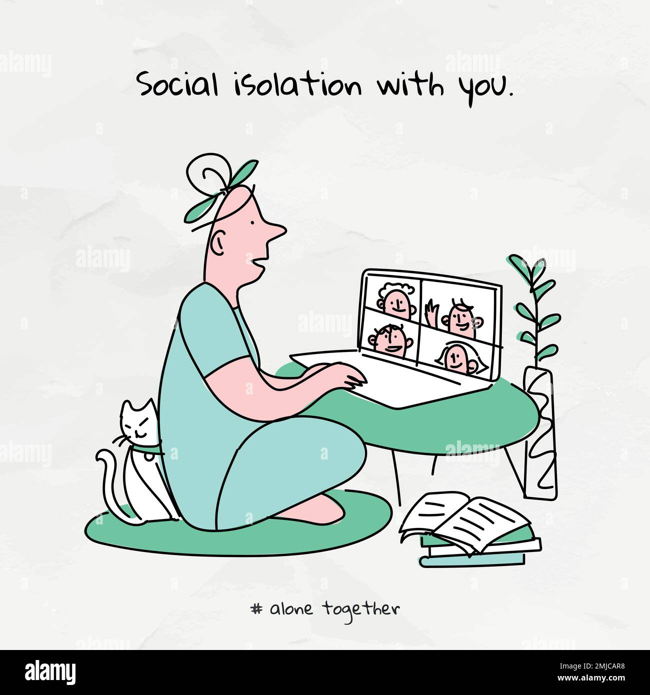 Man in a video call while having a self-quarantine vector Stock Vector