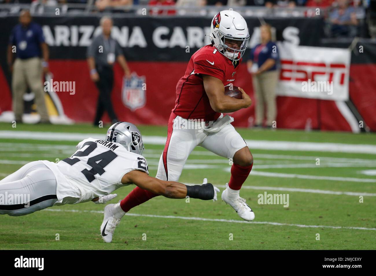 Oakland Raiders defensive back Johnathan Abram (24) rushes to