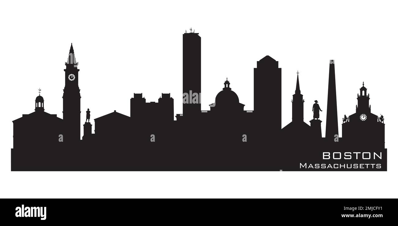 Boston Massachusetts city skyline Detailed vector silhouette Stock ...