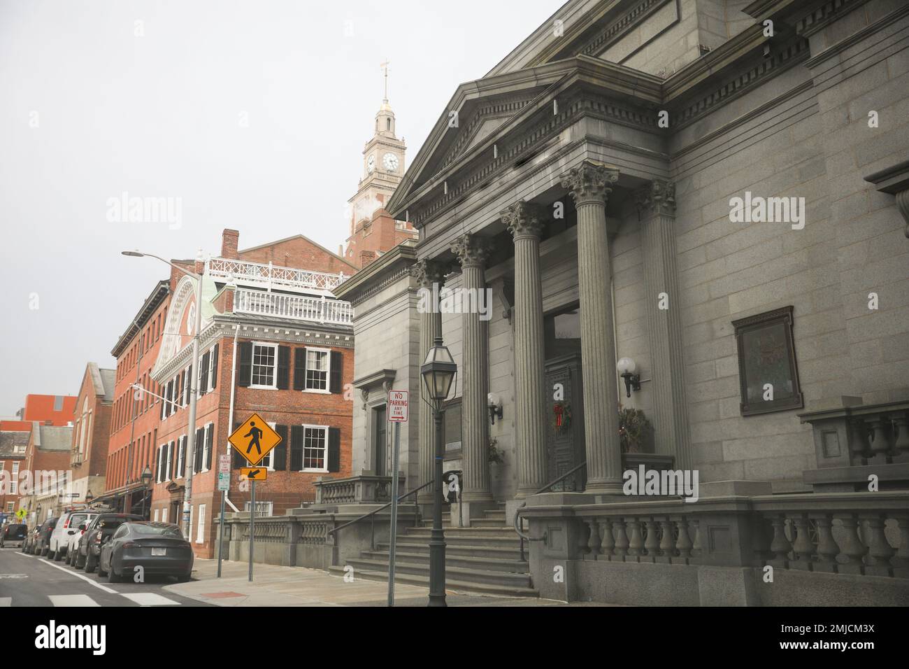 Rhode Island Buildings River Water columns old building Stock Photo