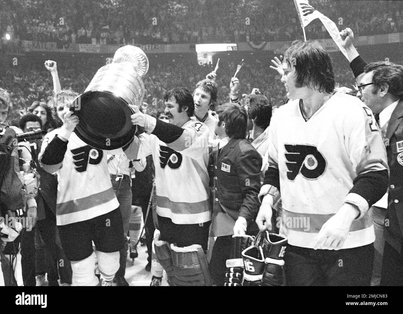 Philadelphia Flyers celebrate on the ice after winning the NHL Stanley