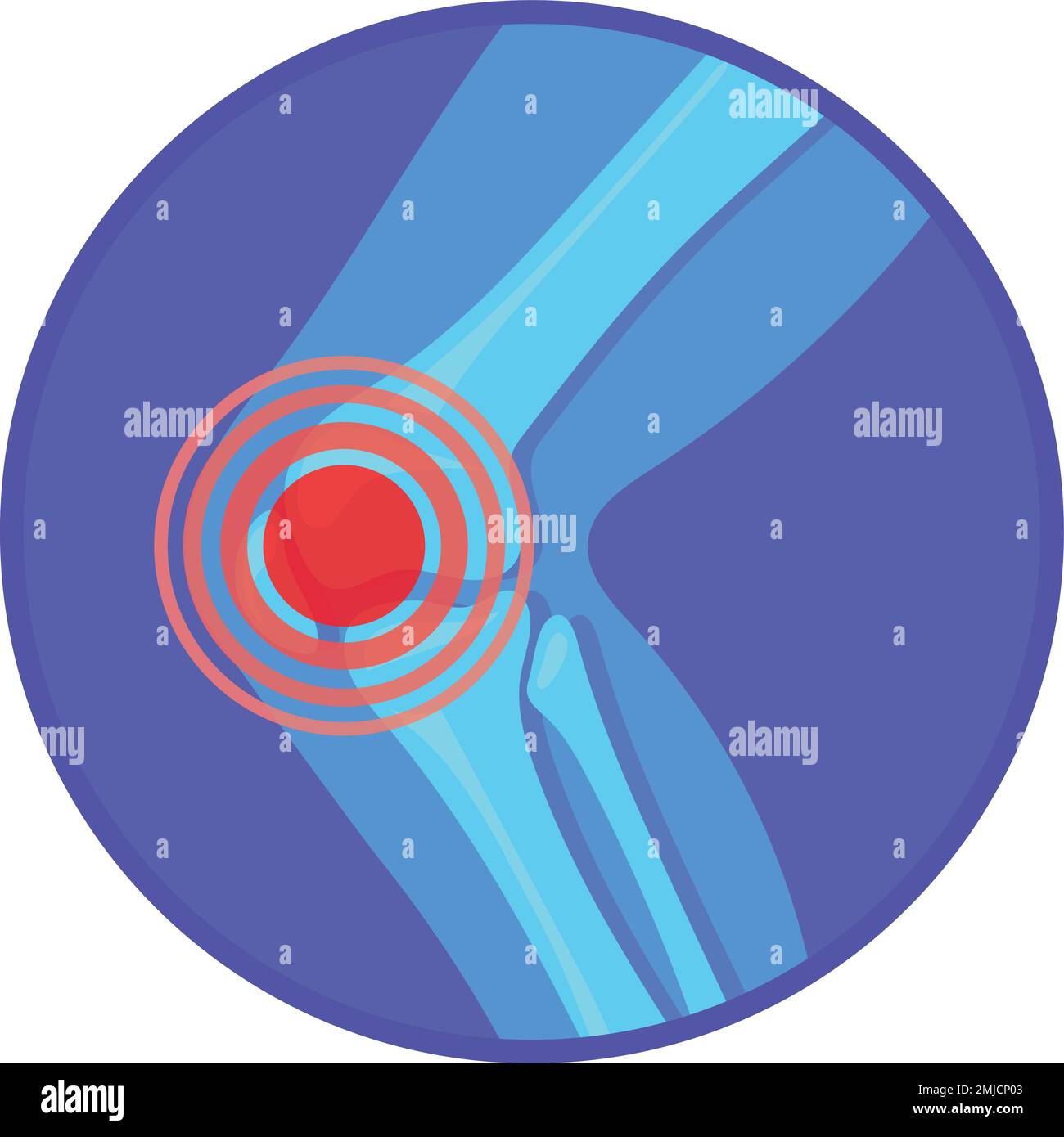 Knee pain round icon. Leg joint symbol isolated on white background