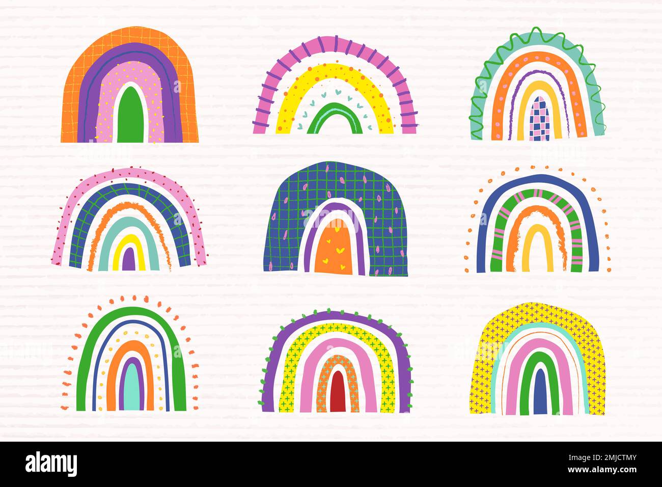 Colorful rainbow in funky doodle style vector set Stock Vector Image ...