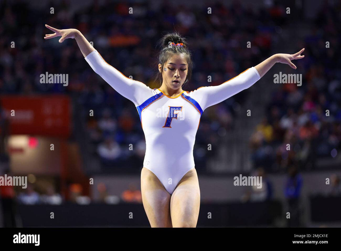 Florida's Victoria Nguyen competes on the beam during an NCAA